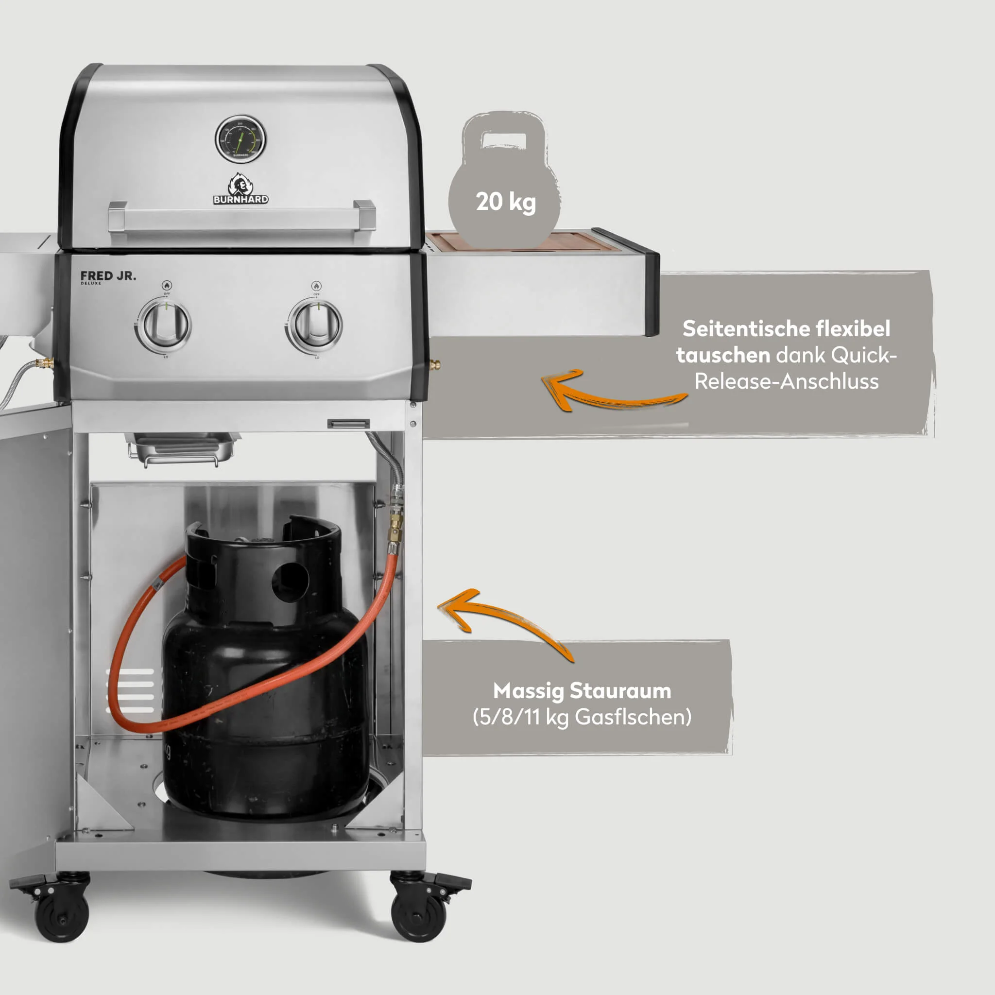 BURNHARD FRED Jr. Deluxe Series 4 Edelstahl Edition Gasgrill 2 Brenner Kompakt kraftvoll langlebig von BURNHARD