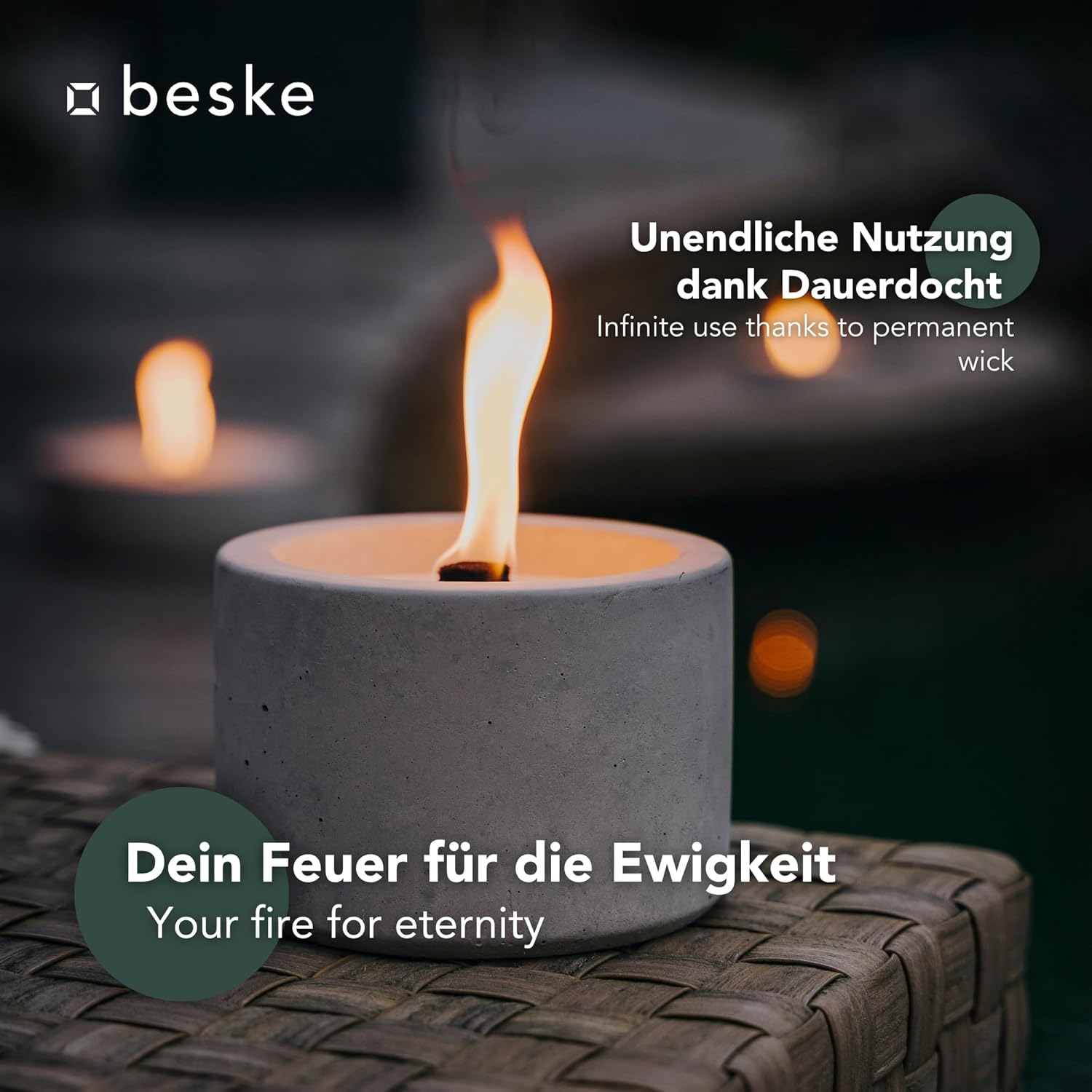 BESKE Betonfeuer Solo Ø 14cm - gerade inkl. Löschbrett - HANDARBEIT Made in Germany von Beske-Manufaktur