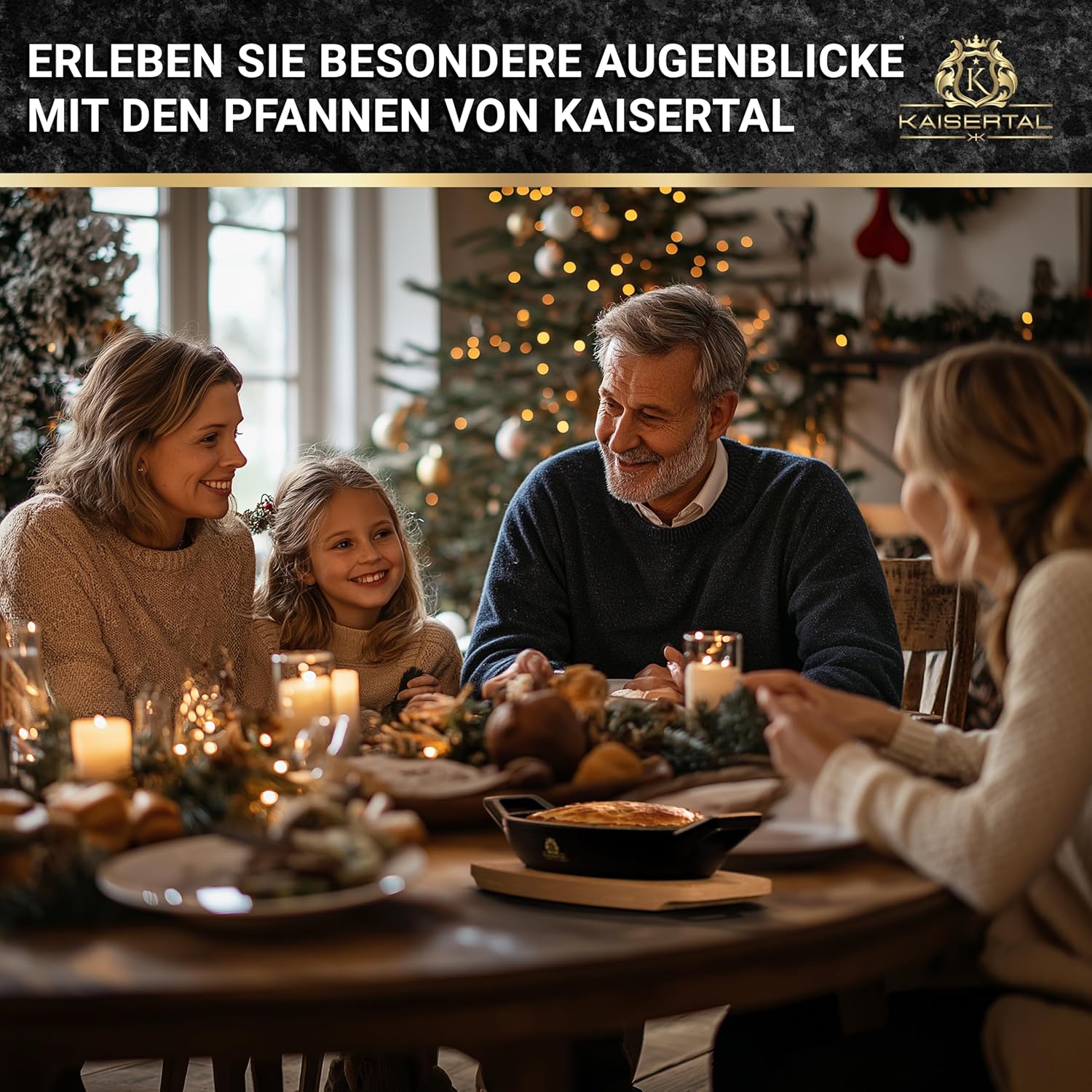 KAISERTAL Servierpfanne Gusseisen Oval 15x10 cm - Pfanne mit 2 Griffen & Holzuntersetzer von KAISERTAL