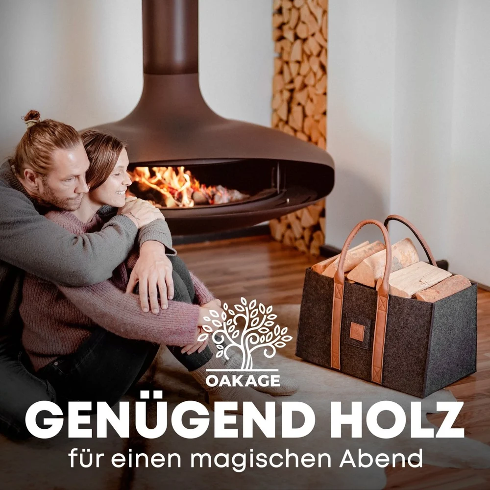 OAKAGE Holzkorb Filzshopper Dunkelgrau aus recyceltem Filz 33 x 50 x 30 cm