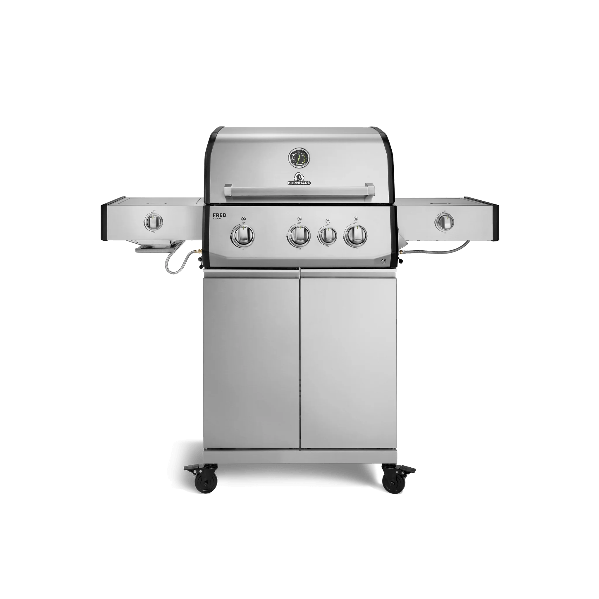 BURNHARD FRED Deluxe Plus Gasgrill 3 Brenner Series 4 Edelstahl Grill mit Edelstahl Grillrosten Maximale BBQ Power 20,95 kW Premium Ausstattung