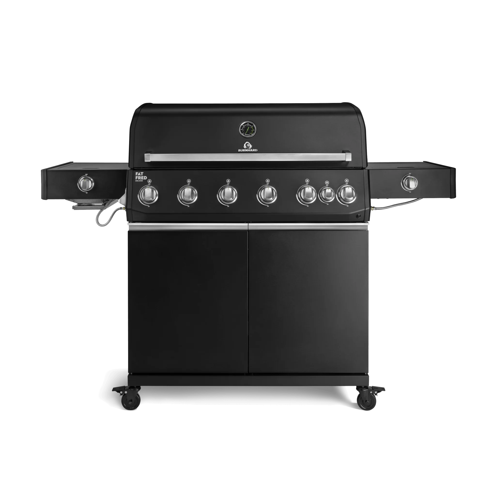 BURNHARD Fat FRED Deluxe Plus Gasgrill 6 Brenner Series 4 Black Edition mit Edelstahl Grillrost Maximale BBQ Power 30,7 kW XXL Premium Ausstattung