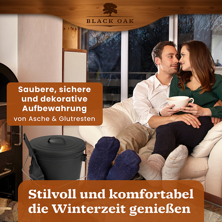 BLACK OAK Stromboli Ascheeimer 20 Liter mit Deckel und Schaufel von BLACK OAK
