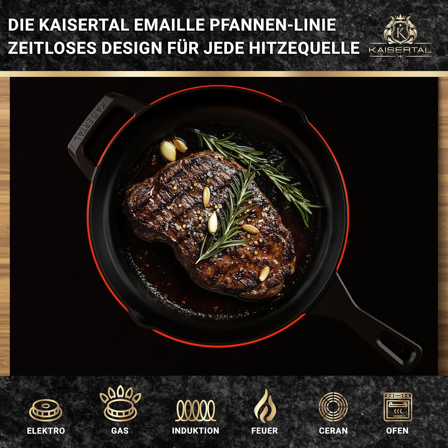 KAISERTAL Emaillierte Gusseisen Bratpfanne 31 cm mit Griff von KAISERTAL