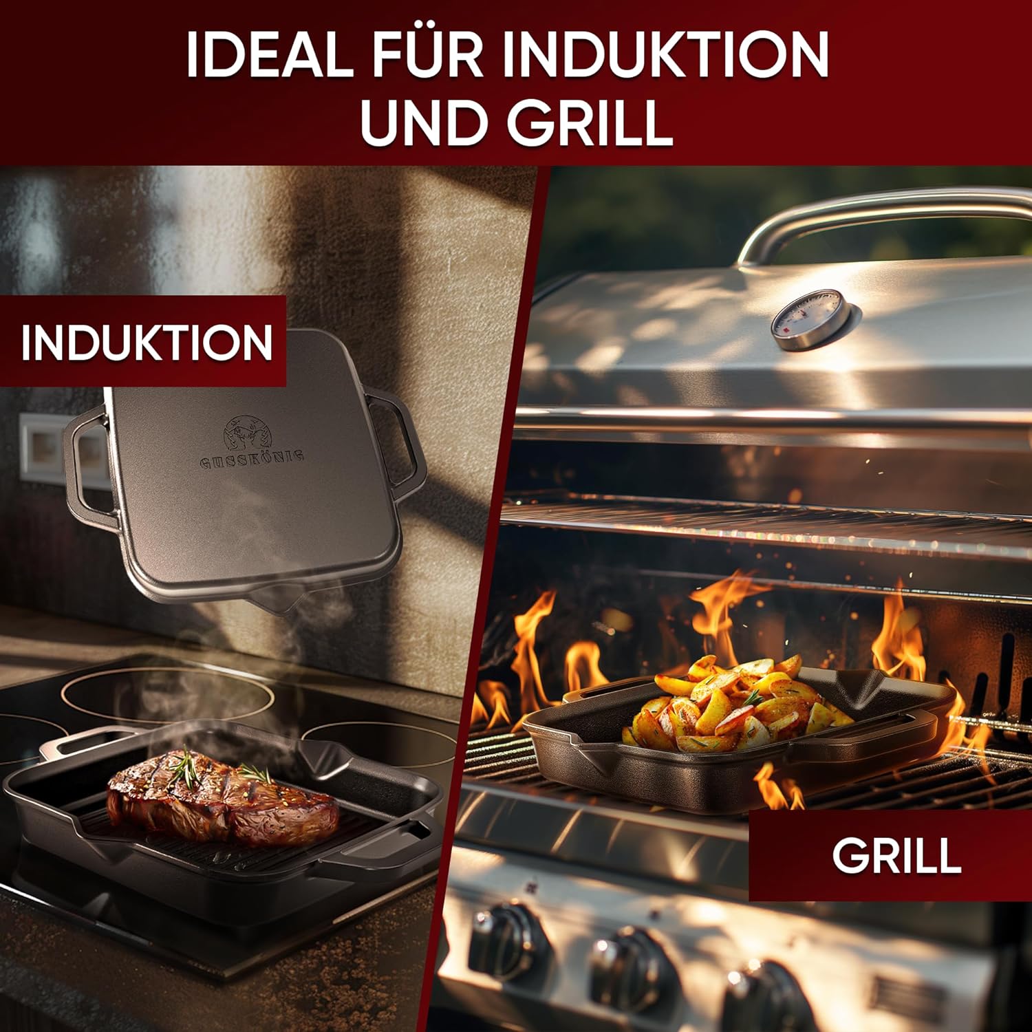 GUSSKÖNIG 26cm quadratische Gusseisenpfanne Pfanne Gusseisen - Grillpfanne Induktion von GUSSKÖNIG GUSSKÖNIG 26cm quadratische Gusseisenpfanne Pfanne Gusseisen - Grillpfanne Induktion von GUSSKÖNIG
