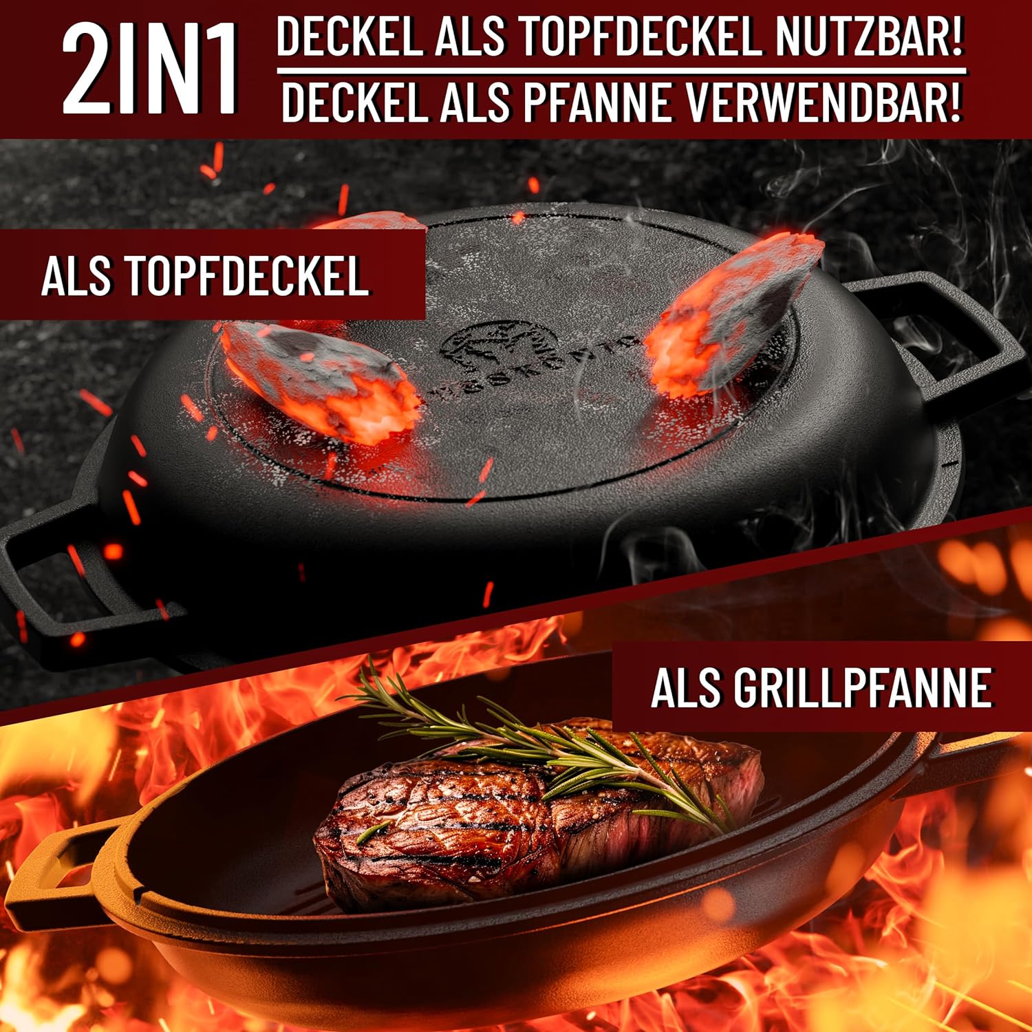 GUSSKÖNIG Dutch Oven - 2in1 Eingebrannter Gusseisen Topf 4,8L & Gusspfanne 1,8L von GUSSKÖNIG GUSSKÖNIG Dutch Oven - 2in1 Eingebrannter Gusseisen Topf 4,8L & Gusspfanne 1,8L von GUSSKÖNIG