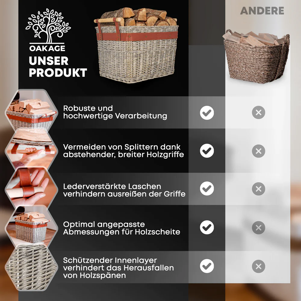 OAKAGE WillowWrap Holzkorb Weide - mit ausreißsicheren Holzgriffen - 50x40x35cm von OAKAGE OAKAGE WillowWrap Holzkorb Weide - mit ausreißsicheren Holzgriffen - 50x40x35cm von OAKAGE