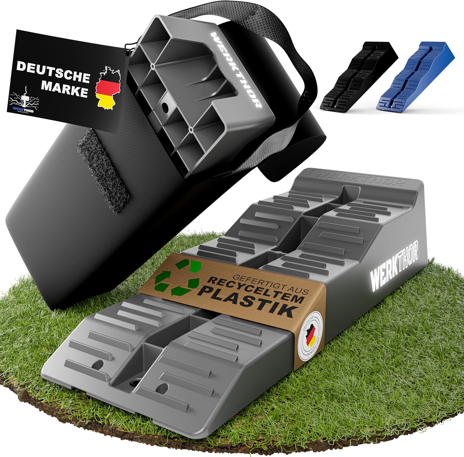 WERKTHOR Auffahrkeile 2er Set Grau mit Tasche | Wohnmobil & Wohnwagen & VAN