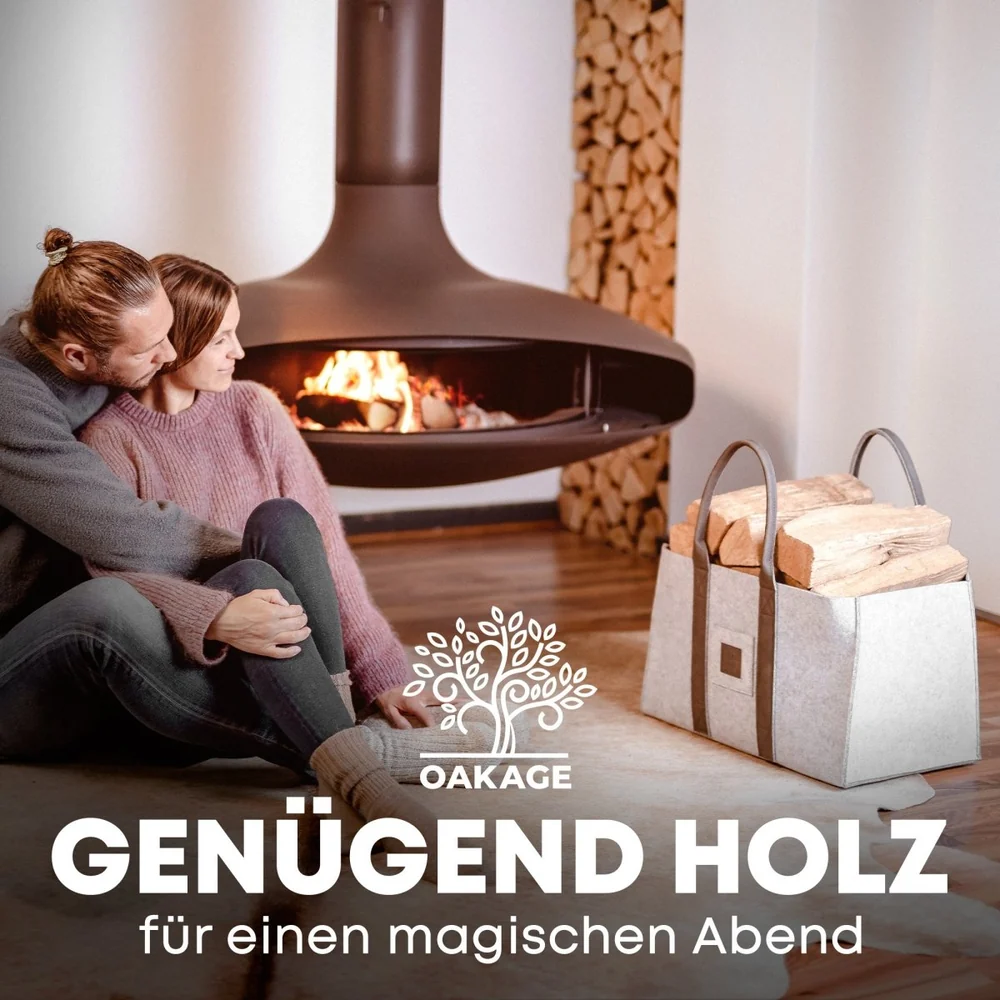 OAKAGE Holzkorb Filzshopper aus recyceltem Filz 50 x 33 x 30 cm in Hellgrau