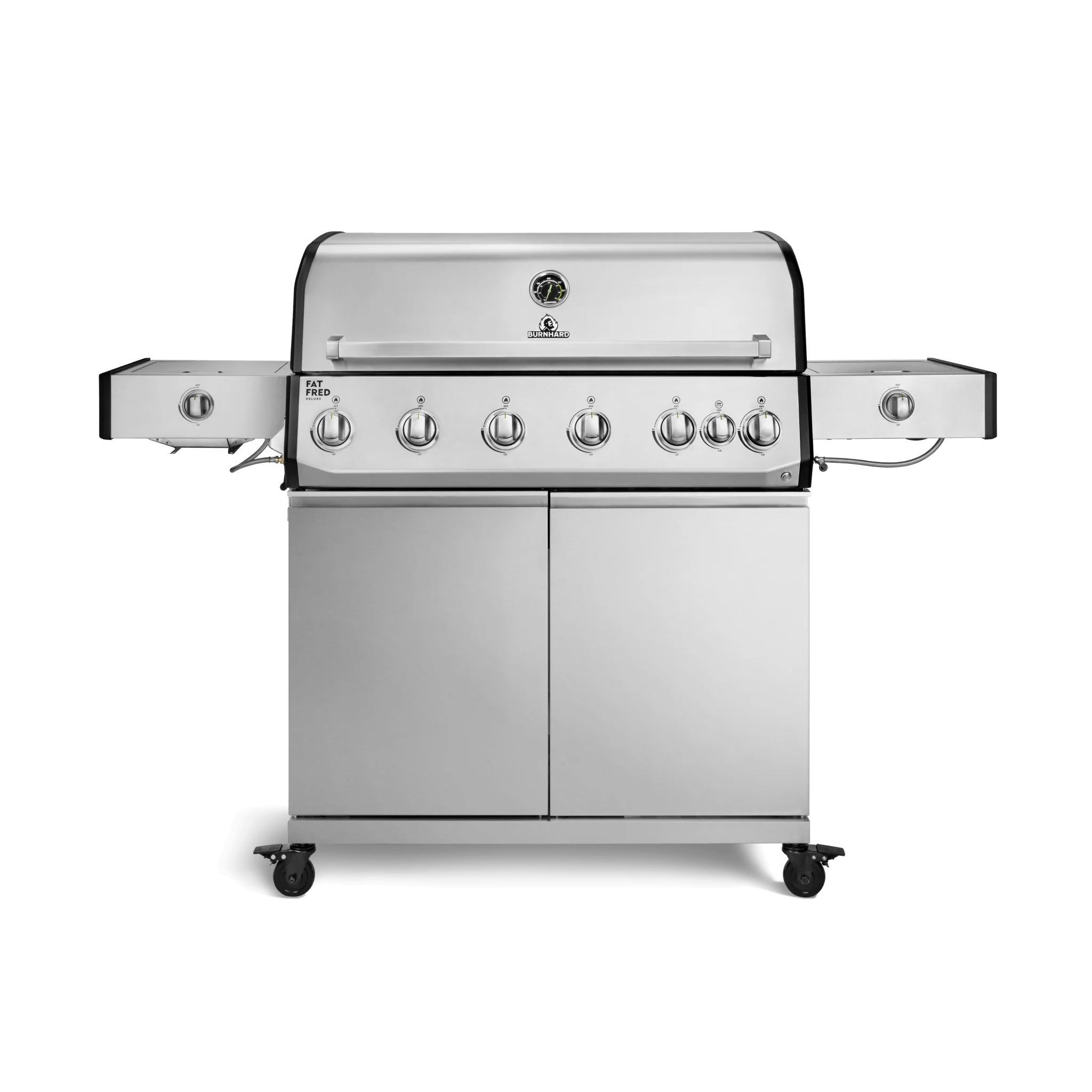 BURNHARD Fat FRED Deluxe Plus Gasgrill 6 Brenner Series 4 Edelstahl Grill mit Gusseisen Grillrost Maximale BBQ Power 30,7 kW XXL Premium Ausstattung von BURNHARD