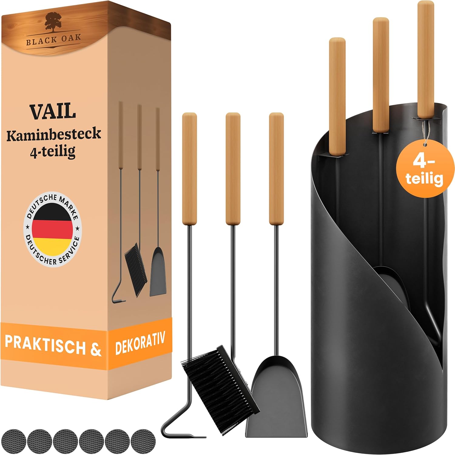 BLACK OAK Kaminbesteck Vail 4-teilig mit Holzgriff