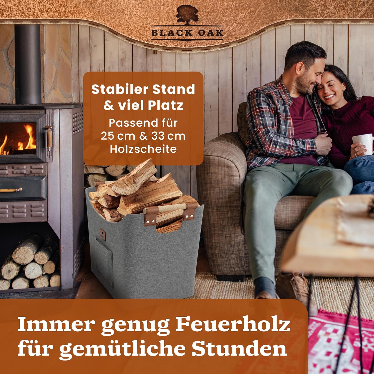 BLACK OAK Montana XL 60L Holzkorb aus Filz hellgrau von BLACK OAK