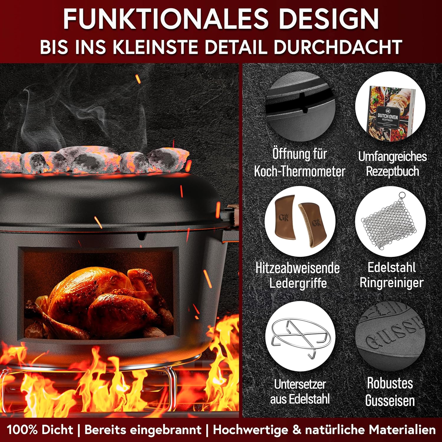 GUSSKÖNIG Dutch Oven - 2in1 Eingebrannter Gusseisen Topf 4,8L & Gusspfanne 1,8L von GUSSKÖNIG GUSSKÖNIG Dutch Oven - 2in1 Eingebrannter Gusseisen Topf 4,8L & Gusspfanne 1,8L von GUSSKÖNIG